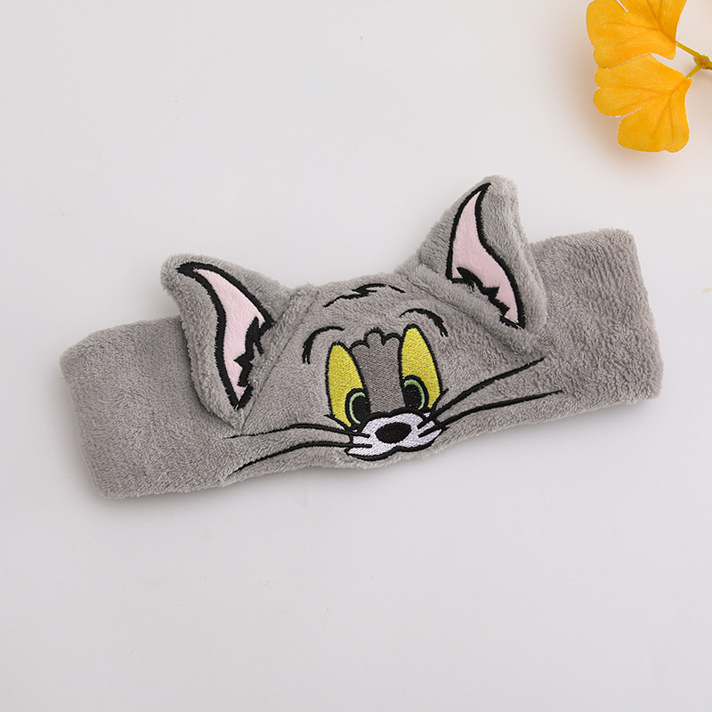 Círculos de dibujos animados banda de pelo para lavar la cara gato y ratón tocado de ojos grandes velcro banda de pelo adorable estudiante tarjeta de pelo al por mayor