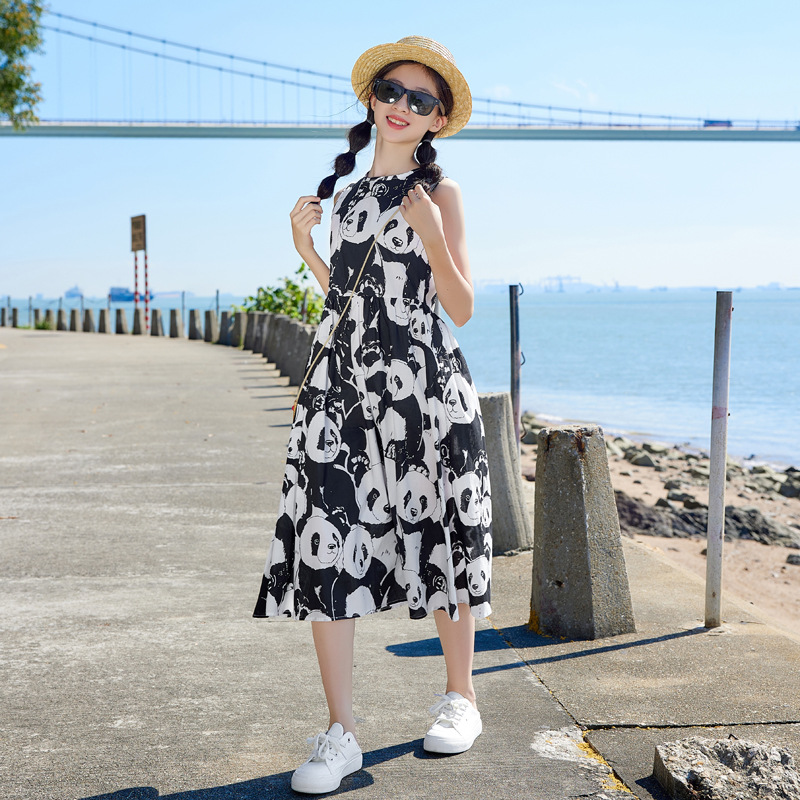 Corea del Sur ropa para niños Panda imprimir vestido de verano para niñas vestido 2023 nuevo vestido para niños vestido sin mangas de chaleco para niñas