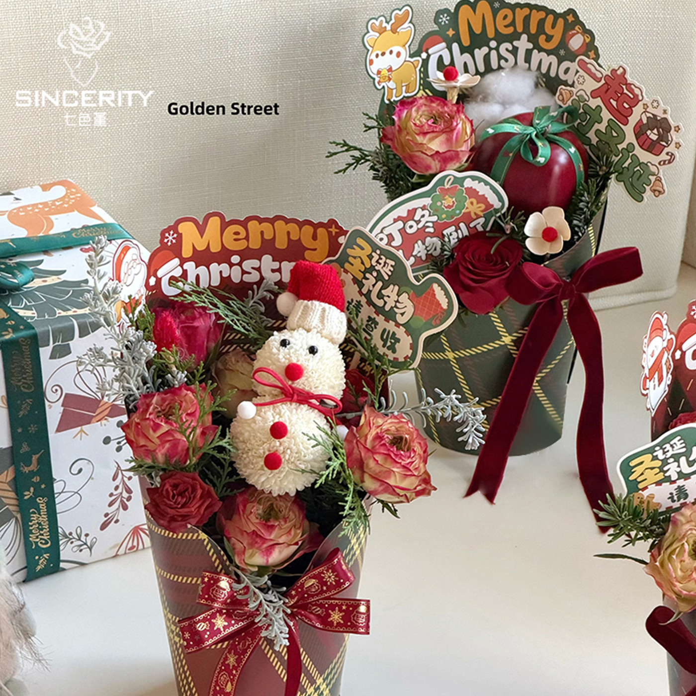 Caja redonda de Navidad de siete colores con taza impermeable caja de origami de Navidad embalaje de flores flores flores flores