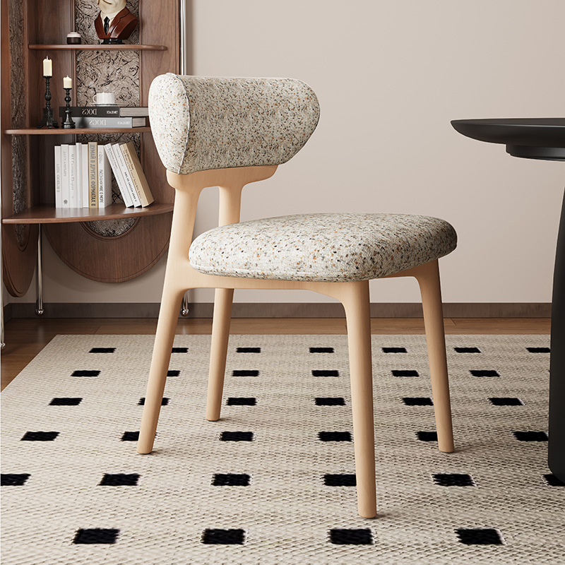 Silla de comedor de madera maciza nórdica, restaurante doméstico, silla trasera de cuero de microfibra, tela de lino y algodón, mesa y silla de comedor de hotel de alta gama