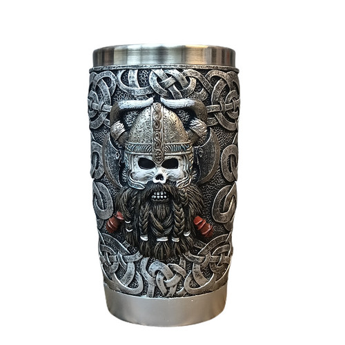 跨境新品维京人随手啤酒杯中世纪复古维京海盗咖啡杯不锈钢茶水杯
