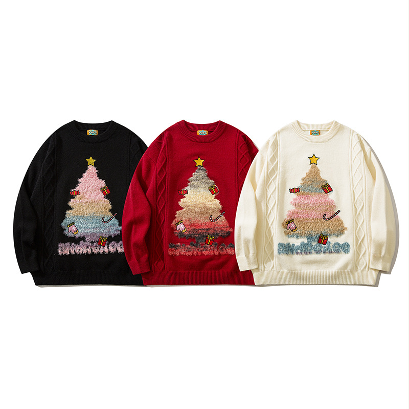 Herrenbekleidung Weihnachtsthema Pullover Paar tragen neutrale weibliche lose vielseitige Mode nationalen Trend Pullover männlich_voghion.com