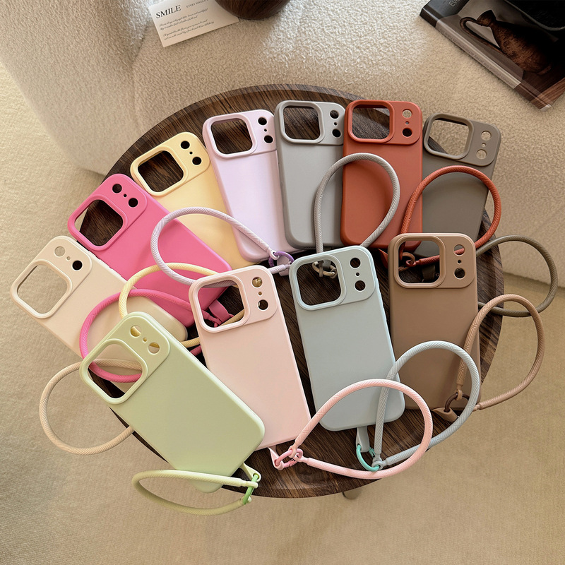 Ins Pure Color Simple Iphone17Pro Max Suitable for 15 Apple Phone Cases 16 High-End Silicone Hand Straps 13 Soft