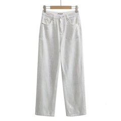 高品質金屬高腰拖地牛仔長褲個性直筒長褲休閒顯腿長時尚