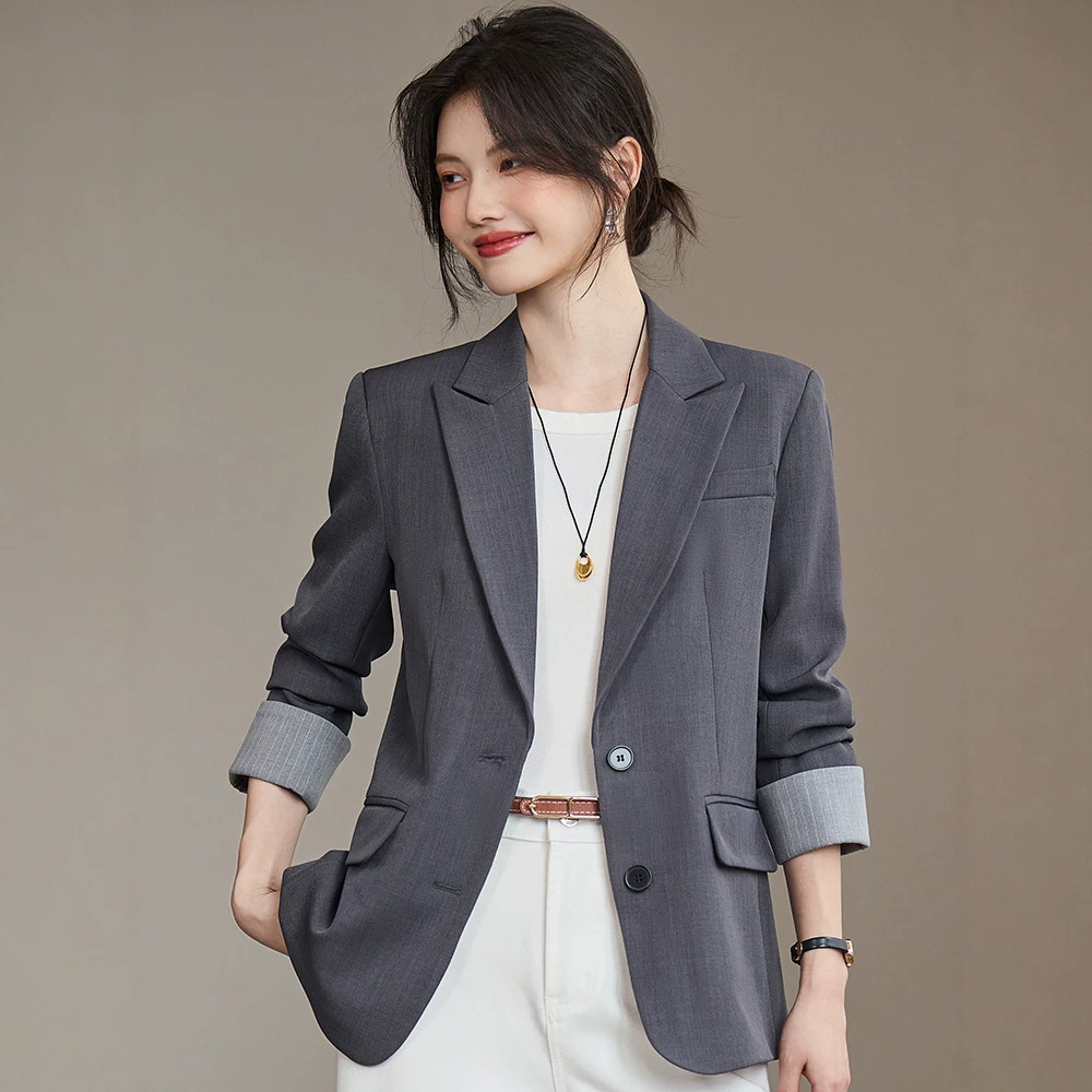 Women's Grey Blazer, 2026 New Style, High-End, Petite, Slim Fit, Casual Suit Jacket, Spring and Autumn
