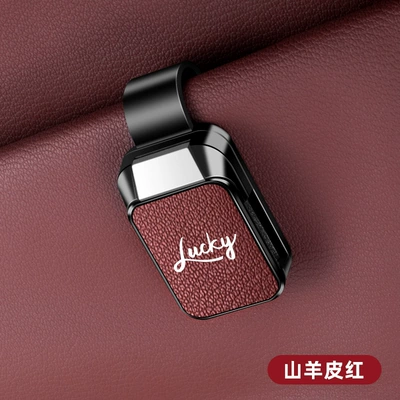 Car Glasses Clip/Bill Clip One-Hand Retrieval and Storage of - lucky-glasses-clip-y001-leather-style-goat-leather-red