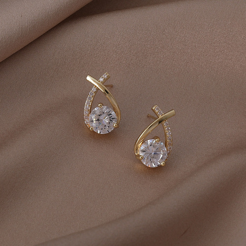 New Korean small fragrance internet celebrity earrings temperament women's cross zircon 925 silver needle earrings earrings wholesale