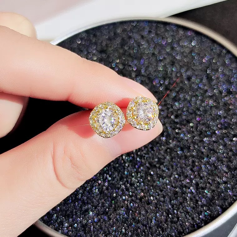 Geometric Pattern 1 Pair 925 Sterling Silver Zircon Geometric Ear Studs