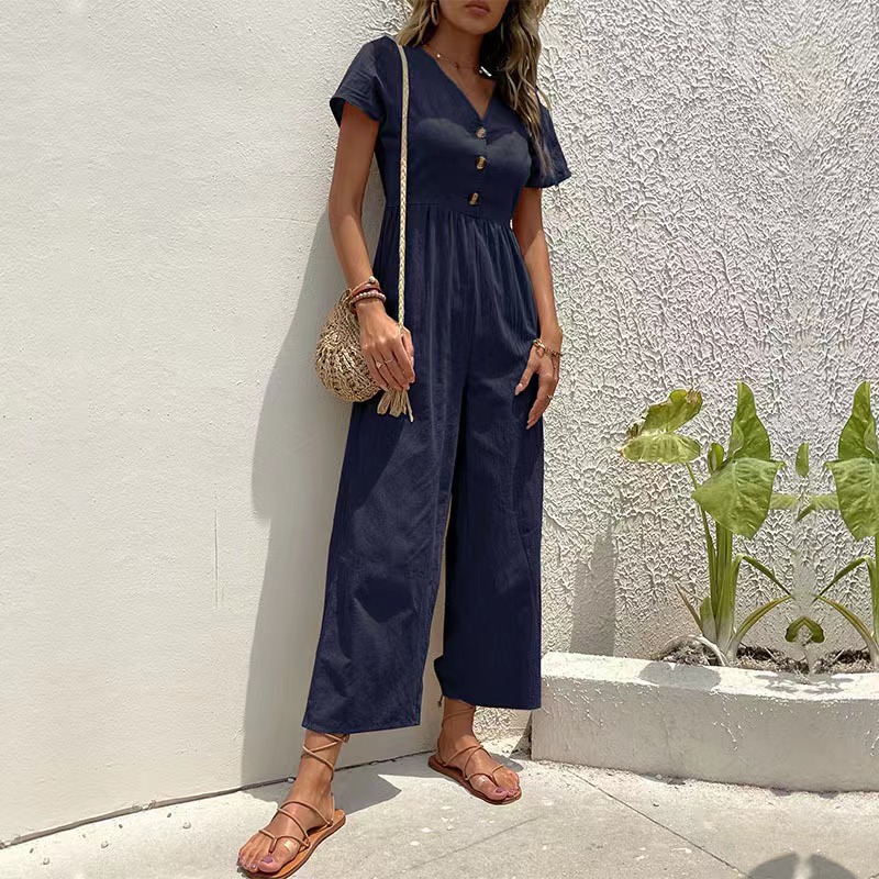 Amazon transfronterizo de comercio exterior 2023 nuevo europeo y americano casual cercanías recortada pantalones verano pierna ancha Mono para las mujeres image 8