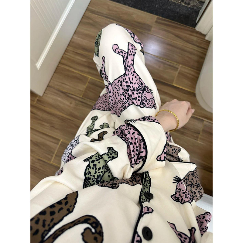 韩版轻奢花豹印花睡衣女秋冬新款大码长袖长裤套装可外穿家居服|undefined