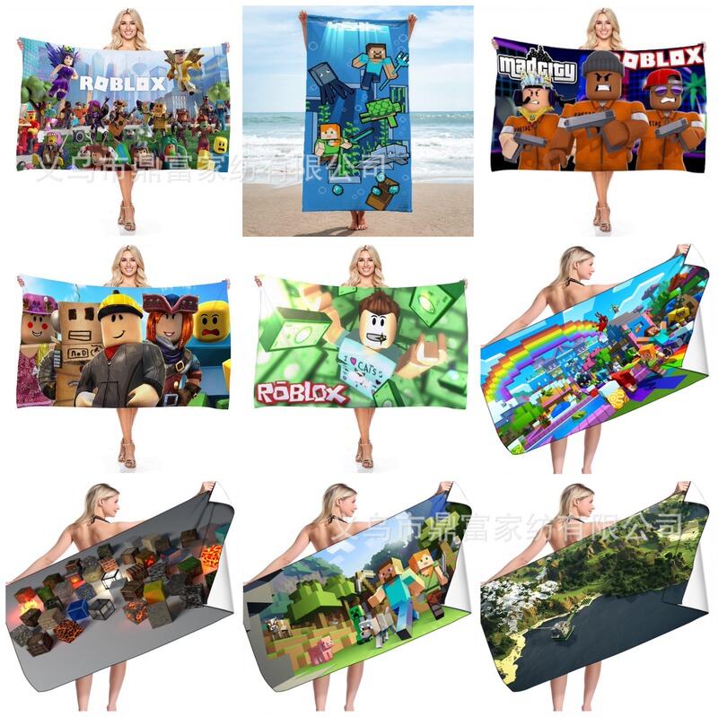 Amazon Cross-Border Roblox Roblox Series Kidsren's Bath Towel Beach Towel Minecraft Beach Mat