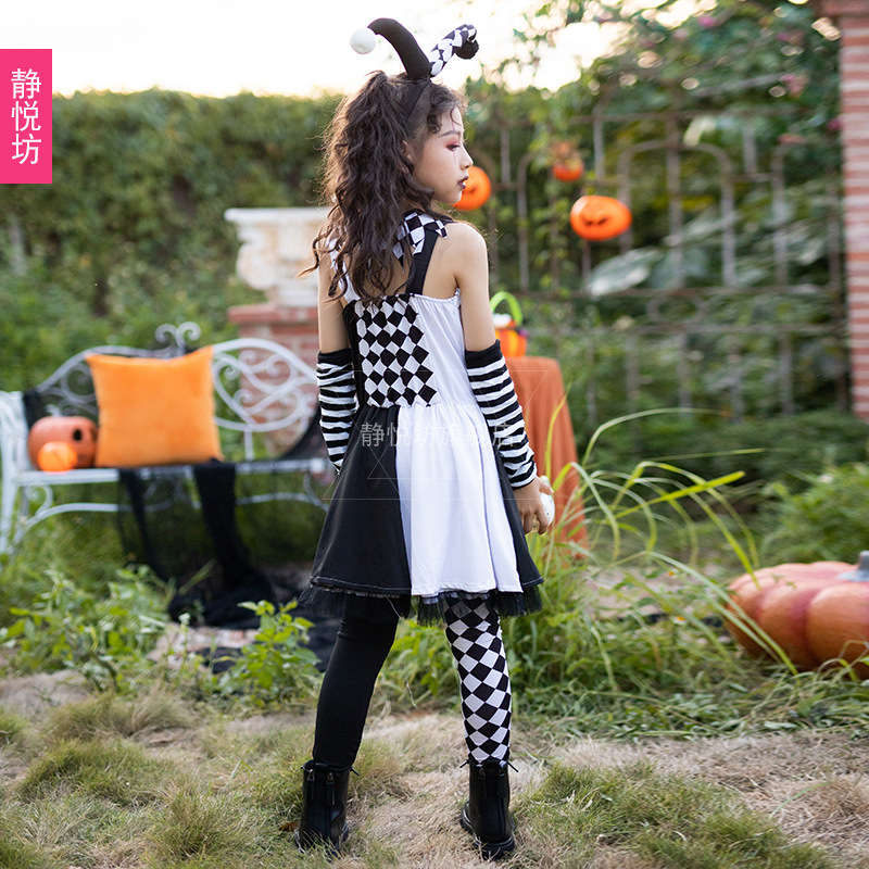 Halloween Children's Clown Set Circus Black and White Poker Girls'…
