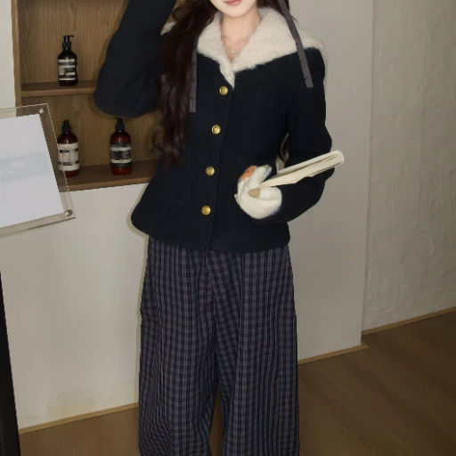 2026 Winter New Thick Navy Blue Coat with Small Chanel-style Navy Collar, Stylish and Versatile, Warm Top 2026 Winter New Thick Navy Blue Coat with Small Chanel-style Navy Collar, Stylish and Versatile, Warm Top