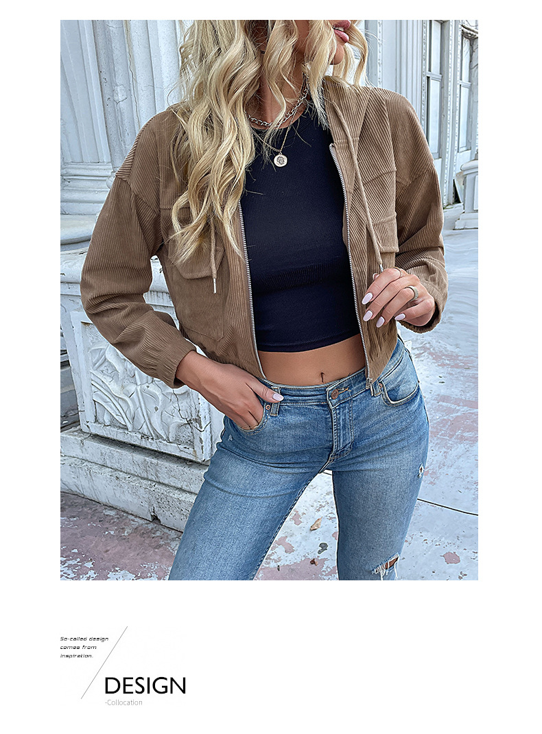 Solid Color Hooded Corduroy Women's Jackets_voghion.com