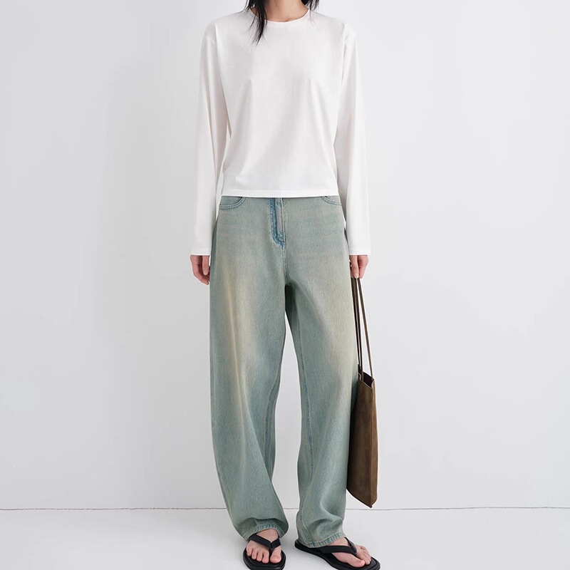 2026 New Fashion Versatile Commuter Spring/Summer Lightweight Strong-Twist Cotton Vintage Washed Cocoon-Shaped Distressed Jeans 2026 New Fashion Versatile Commuter Spring/Summer Lightweight Strong-Twist Cotton Vintage Washed Cocoon-Shaped Distressed Jeans