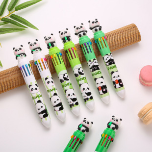 Cartoon Panda Ten Color Pen Student Ten-in-One Press Type Color Multi-Color Hand Account Pen Multifunctional Hand Account Ballpoint Pen