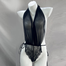 情趣内衣性感蕾丝诱惑网纱挂脖连体衣火辣透视睡衣女制服套装2526