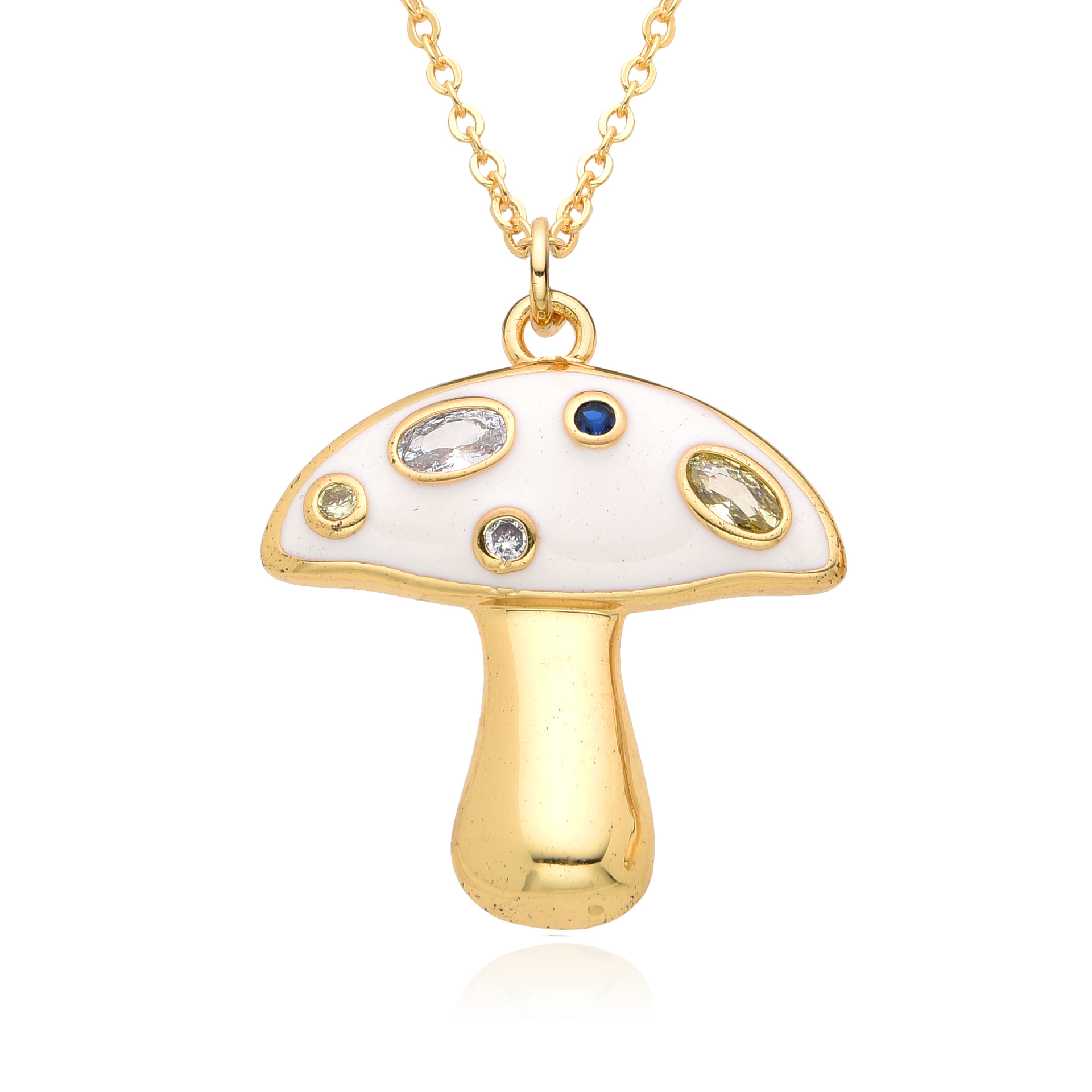 Copper Material Copper Inlay Mushroom Zircon Pendant Necklace