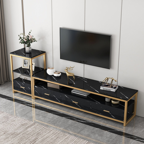 Luxury TV cabinet imitating marble pattern modern simple small apartment living room easy rock plate TV combination side cabinet 