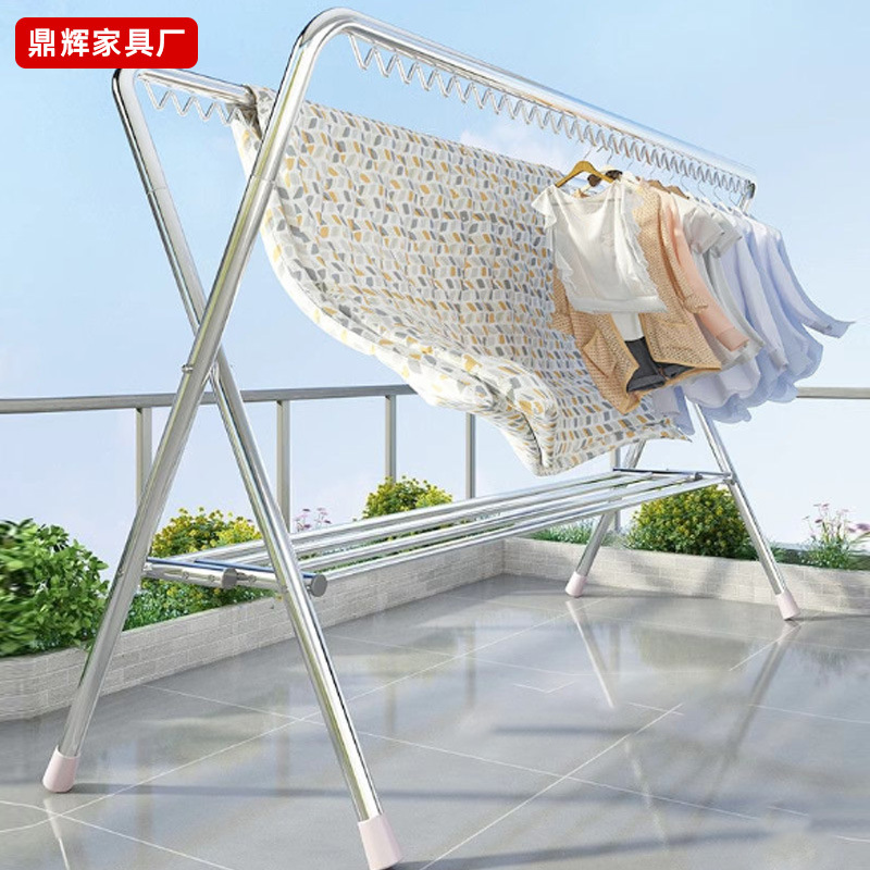가정용 강관 접히는 건조 랙 야외 발코니 옷걸이 간단한 바닥 옷 건조 랙 아연 도금 건조 랙