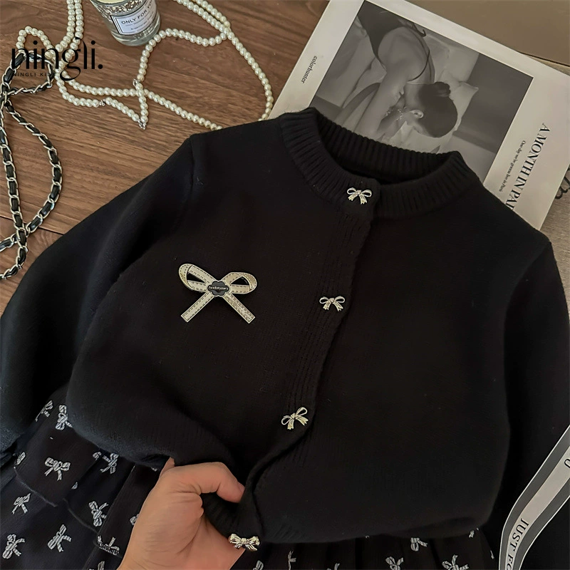 柠里 Autumn set, юбка, детский вязаный свитер, куртка, детская одежда, западный стиль