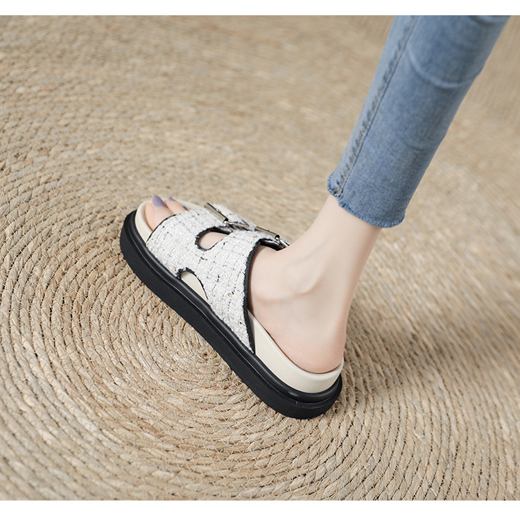 Ruo Dan Xiaoxiangfeng Retro Sandals and Slippers Women's Summer Outerwear Thick-soled Fashion Slippers Niche Lazy Beach Shoes_voghion.com