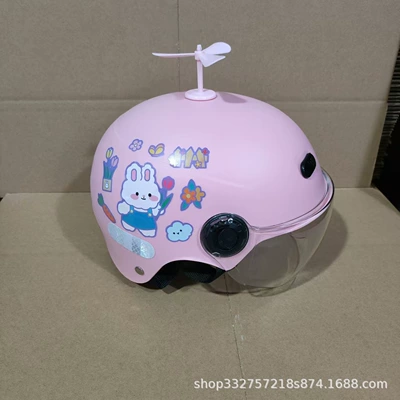 Motosiklet kaskı (dəbilqə) four seasons ear protection half helmet - pink-strap-rabbit-transparent-mirror-pink-windmill-3c-certified-1-6-years-old-j02