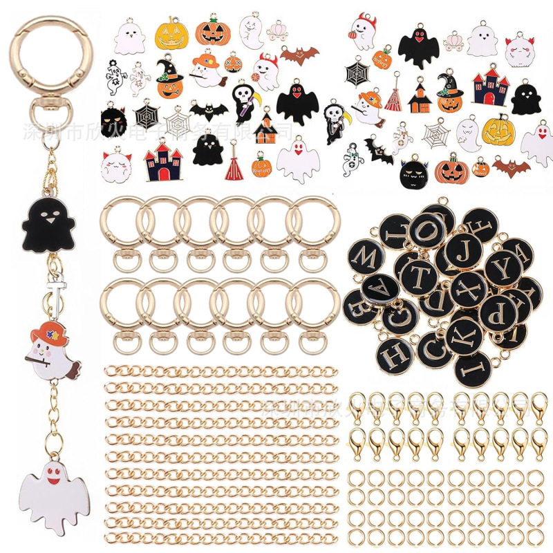 166Pcs Halloween Ring Keychain Set, Including Chain, Small Rings, Mini Lobster Clasps, Letter Pendants 166Pcs Halloween Ring Keychain Set, Including Chain, Small Rings, Mini Lobster Clasps, Letter Pendants