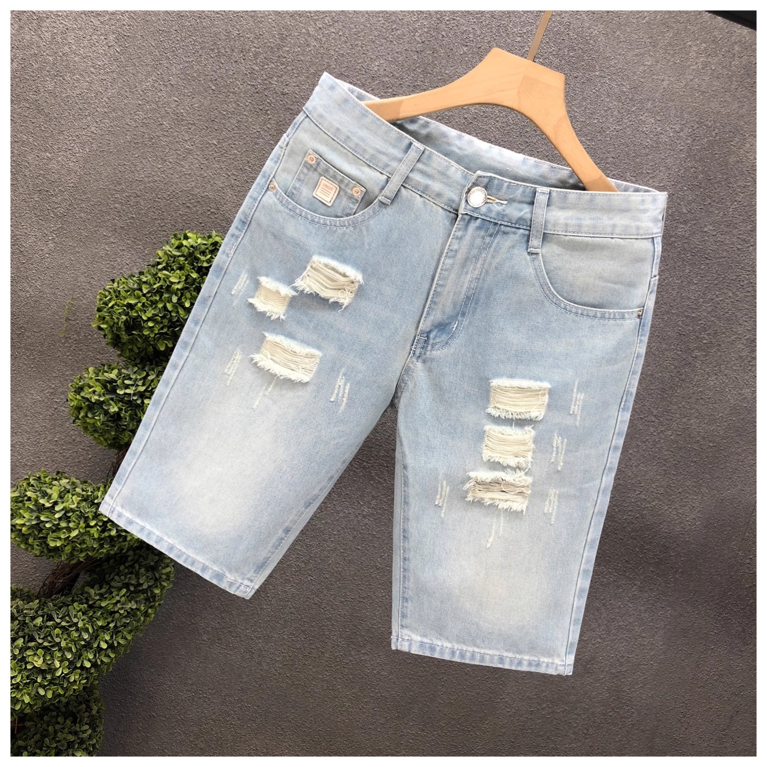 Men's Mid High Waist Denim Shorts Summer Thin Style Casual Loose Straight Leg Five Point Pants New_mkmklike.com