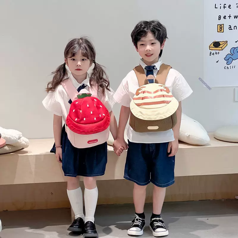 儿童包蘑菇书包男女孩1-3-6岁可爱双肩包幼儿园书包草莓水果网红