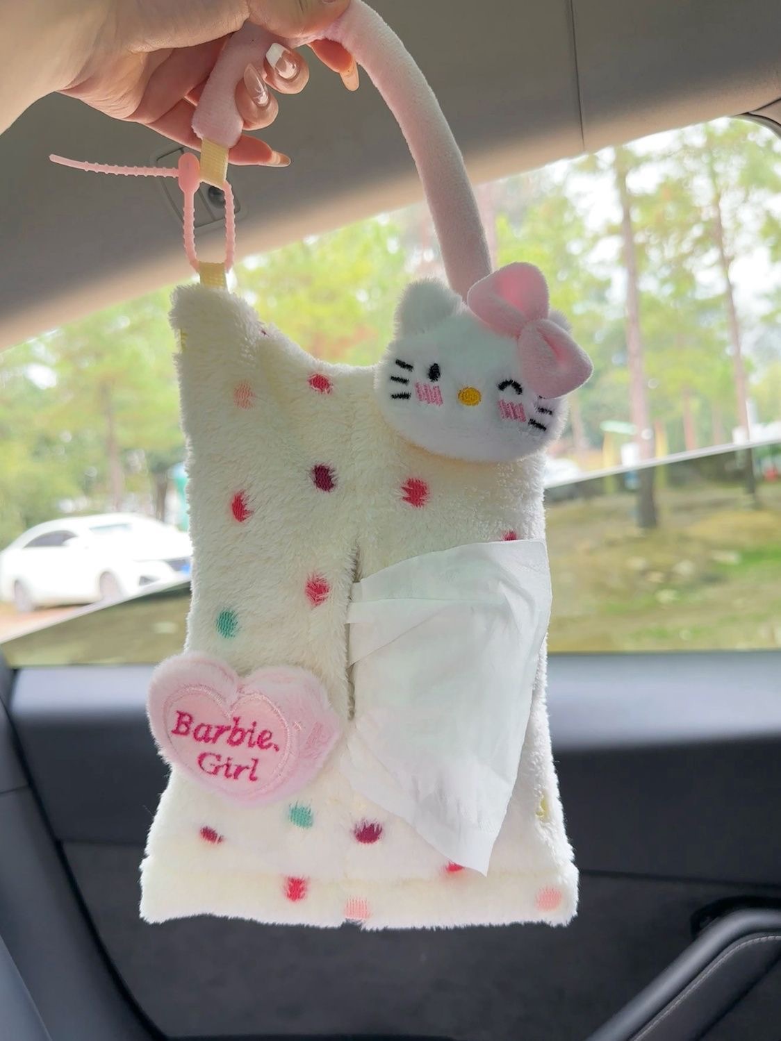 Cute Kitty Cat Car Tissue Box, Hanging Tissue Box for Car Interior, Decorative Car Tissue Hanging Bag, Storage Bag for Women