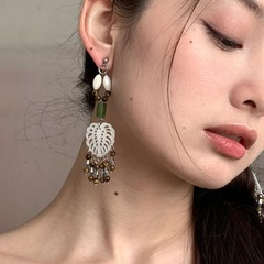 秘境碟贝天然复古原创耳环耳饰虎眼石部落丛林流苏清新甜美其它无