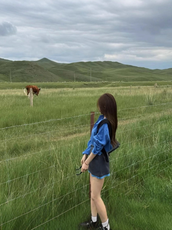 米娜家草原娜日太泡菜DZ灰色蓝边西装半裙➕衬衣|undefined
