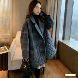 格子毛呢外套女中长款2025秋冬新款流行韩版小个子粗花呢子大衣潮