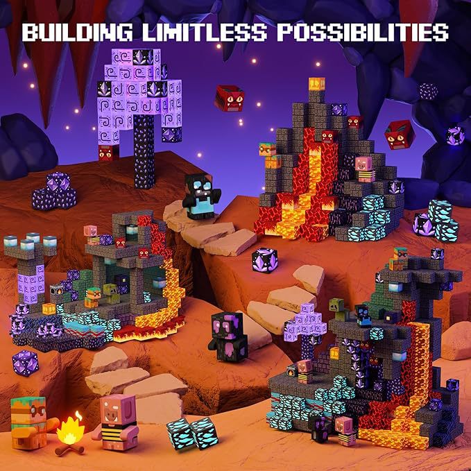 Cross-Border Popular Magnetic Block Building Blocks 3D Educational Assembly Toys Kidsren's Gift Amazon Magma Cave Boy