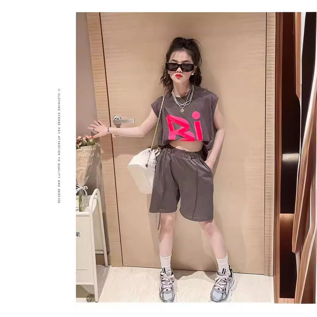 Conjunto de pantalones cortos de chaleco de verano para niñas 2024 nuevo vestido de verano para niños