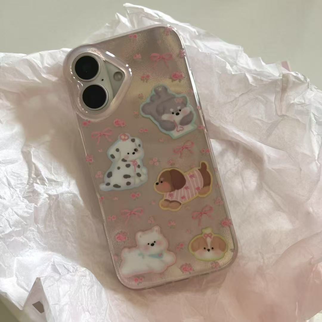 Summer Girl Cute Bowknot Puppy Adecuado para 16ProMax Feather Funda para teléfono móvil 14/15Pro nicho 13 Mujer
