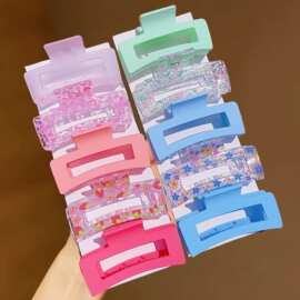 欧美跨境爱心印花磨砂抓夹后脑勺防滑发夹套装希音热卖方块发饰