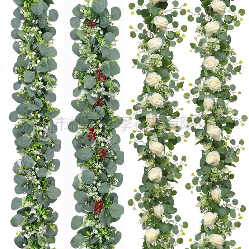 Cross-Border Artificial Rattan, Eucalyptus Leaves, Fake Flowers and Green Plants, Christmas Hanging Vine Garland, Wedding Home Decoration