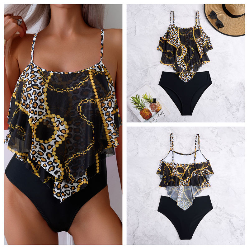 Dam bikini med hög midja och blommigt tryck med volanger_voghion.com