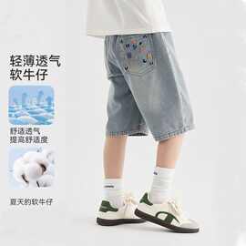 童装男童牛仔短裤新款儿童夏季薄款中裤中大童百搭透气休闲五分裤