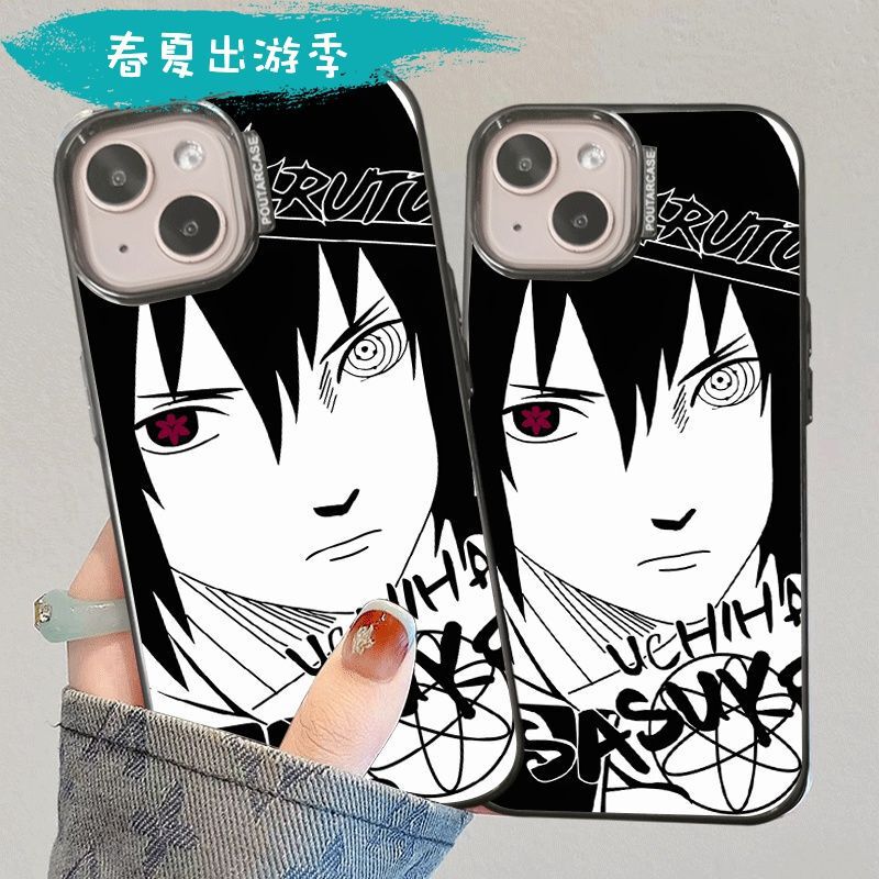 Suitable for C Shell Sasuke Naruto Imd Feather Pattern Gray Apple 15Promax Mobile Phone Case Iphone14 Electroplating 13