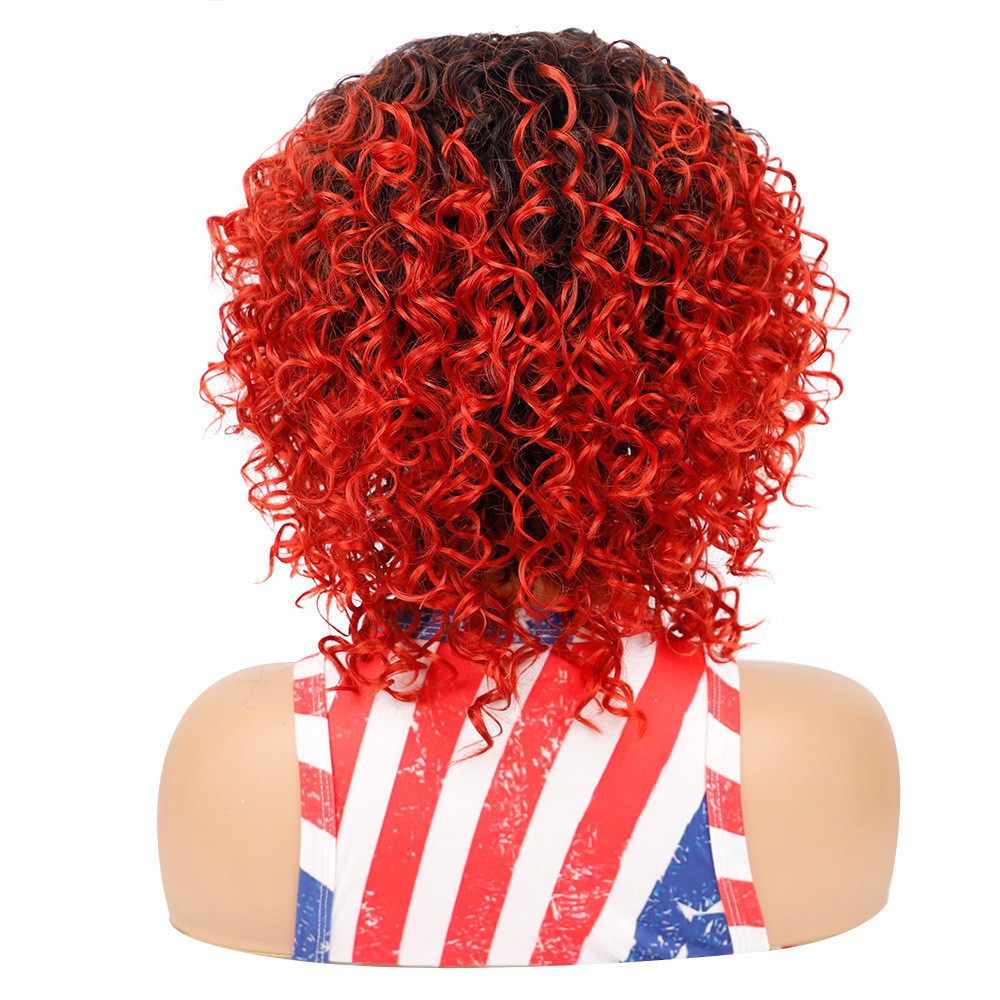 Nueva peluca de encaje estilo europeo y americano para mujer, corte bobo, negro natural, raya en medio, cabello corto rizado, fibra sintética, venta al por mayor.