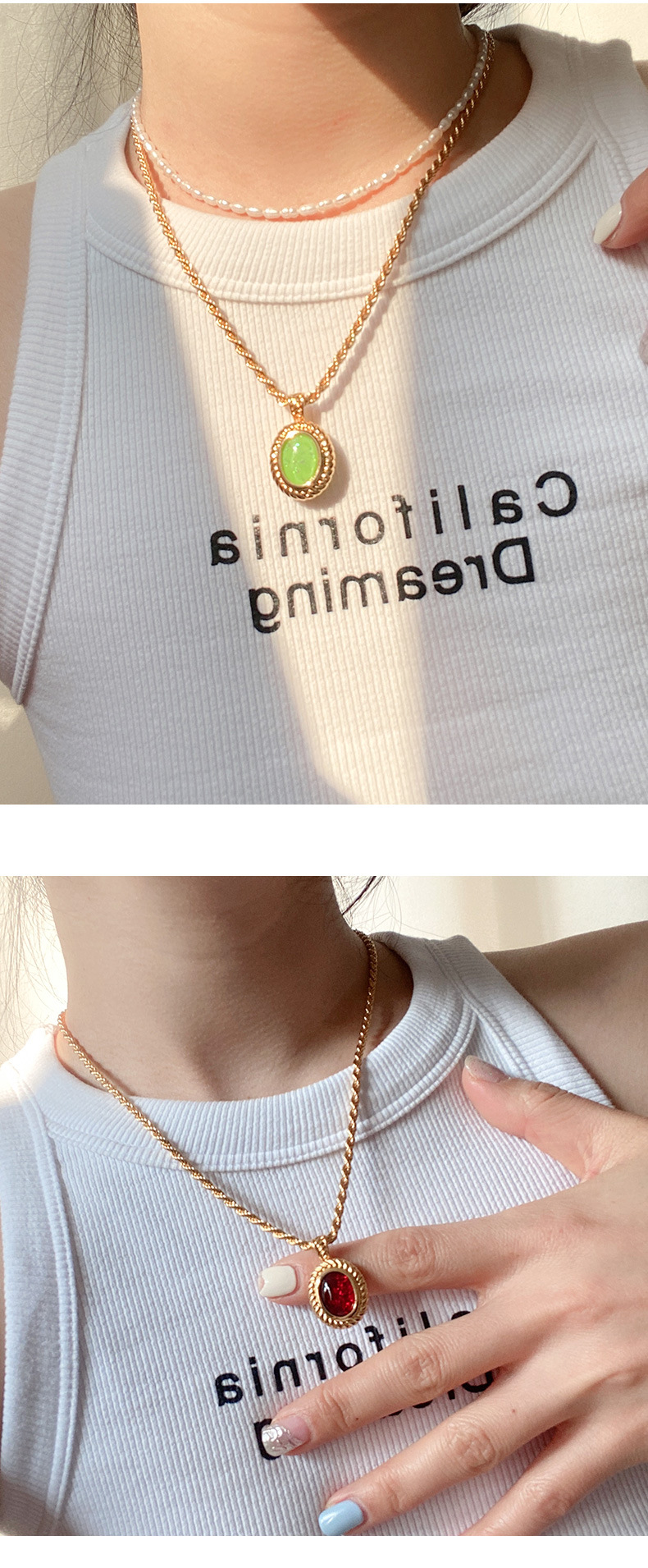 Retro Oval Copper Plating Artificial Gemstones Pendant Necklace