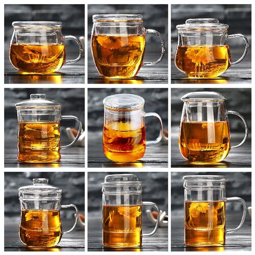 Tea cup glass three-piece set flower tea cup home heat-resistant office tea with handle filter cup LOGO wholesale