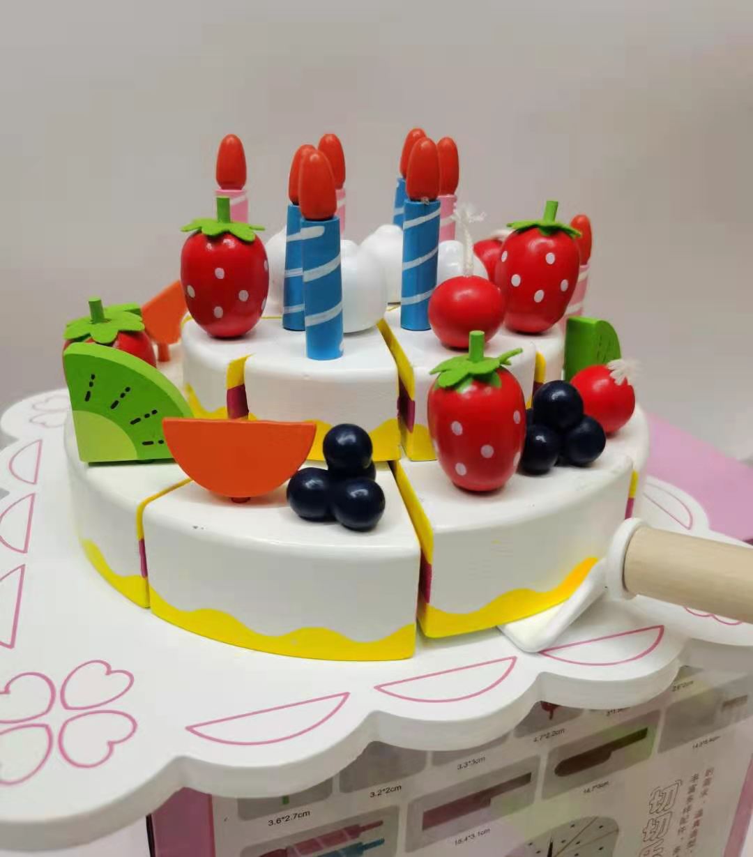 Girl's house play toy wooden fruit cake Cutter Fun Children's wooden simulation birthday kitchen toy set detail image 4