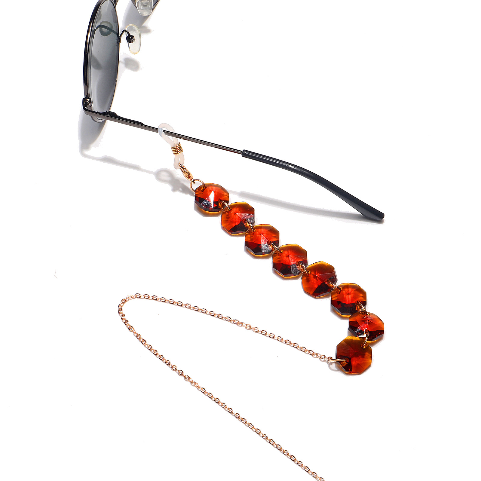 25g Weight Metal Material Transparent, Black Color Fashion Octagonal Crystal Multicolor Glasses Chain 6