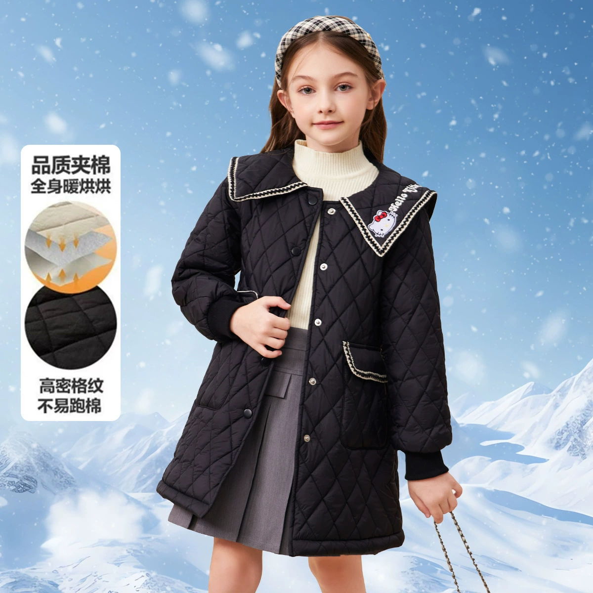 HelloKitty зимняя хлопчатобумажная одежда для девочек 2024 новая модная иностранная Hello Kitty мультяшная теплая хлопчатобумажная одежда