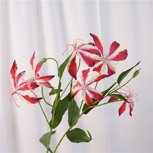 Simulated flower Gloria flame lily single branch fake flower home decoration flower arrangement ornaments wedding landscaping photography props