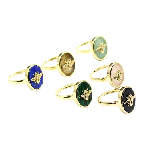 Foreign trade cross-border crystal wholesale ins style gold-plated little bee glitter stone ring live mouth ring